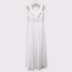 Ada James Collection White Pleated/Ruched Long Formal Dress with Straps Sz 4